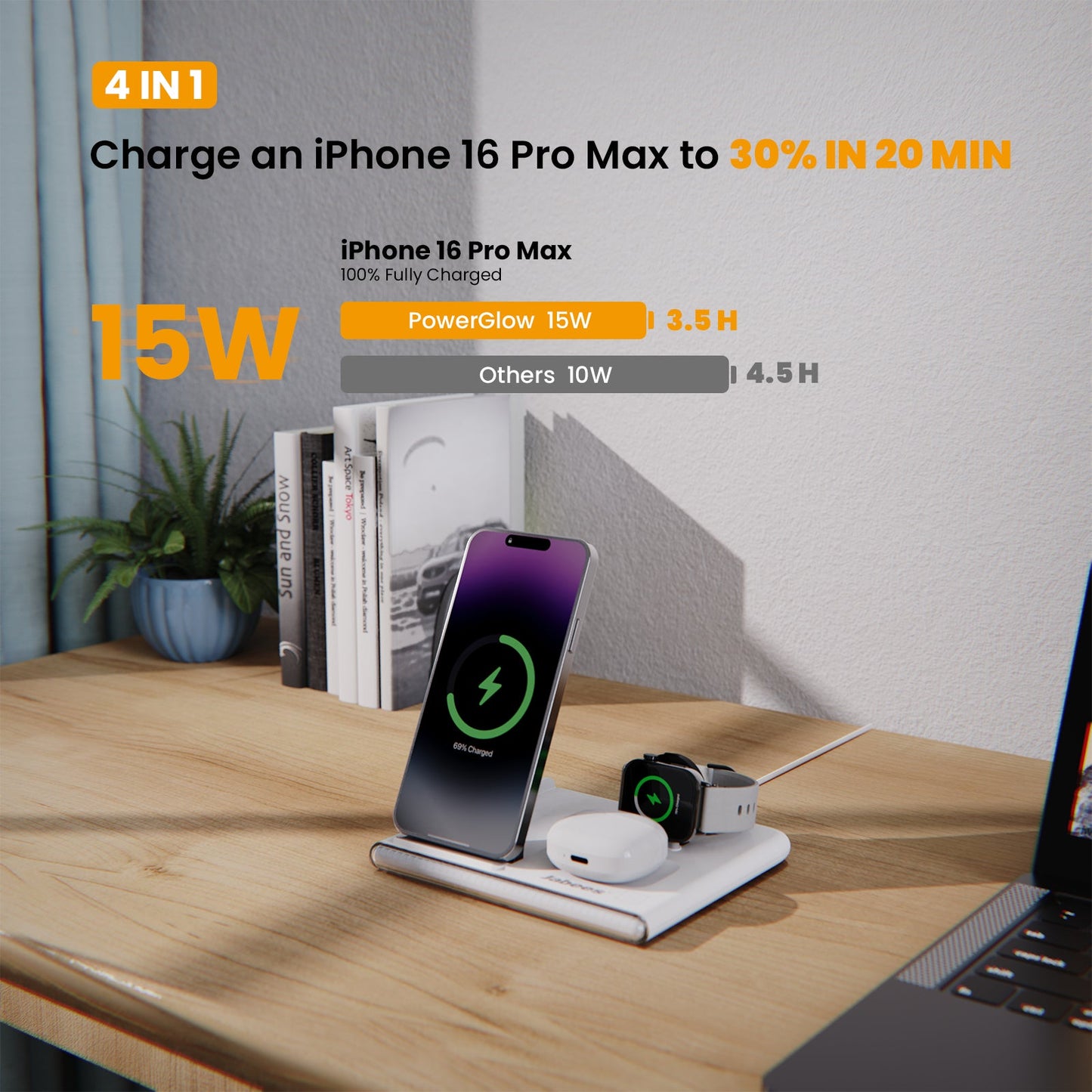 PowerGlow 4-In-1 Foldable Wireless Charging Station