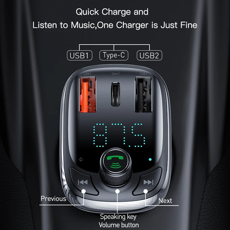 Baseus Quick Charge 4.0 FM Transmitter Bluetooth Car Kit Audio